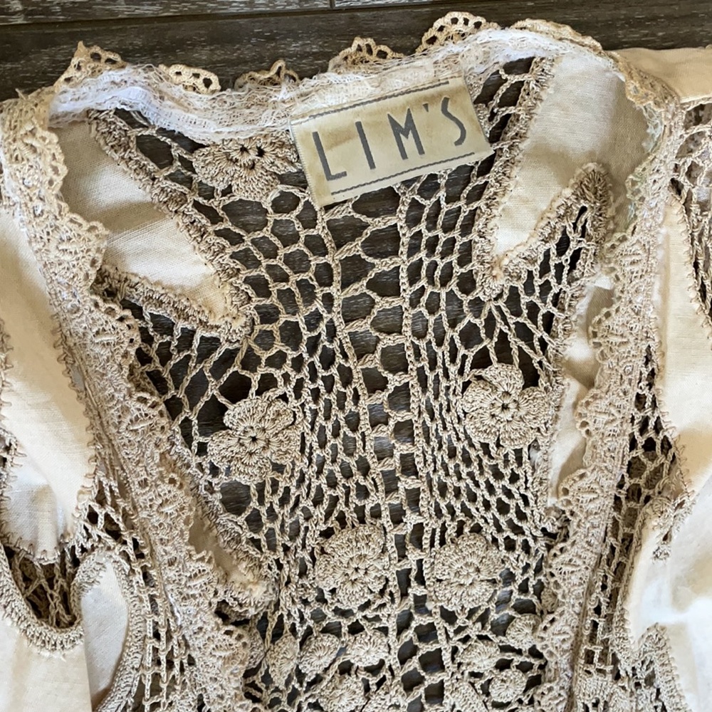 Boho Crochet Lace Duster Cardigan Kimono Neutral Beige Festival Layering Piece - Picture 11 of 11